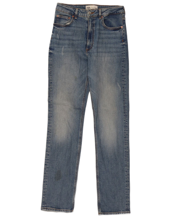 ZARA Womens Distressed Straight Jeans EU 36 XS W26 L32 Blue