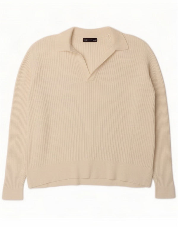 Marks & Spencer Pulover cu gât polo pentru femei Marea Britanie 22 3XL Viscoză alb închisă