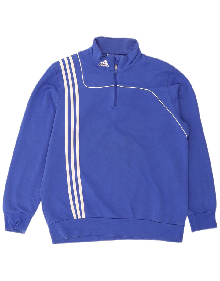 Hanorac pentru bărbați Adidas, cu fermoar și gât, pulover mare, albastru, bumbac