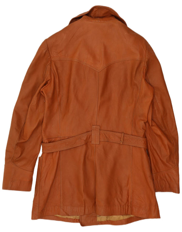 Palton din piele dublu pentru femei vintage UK 14 maro mediu