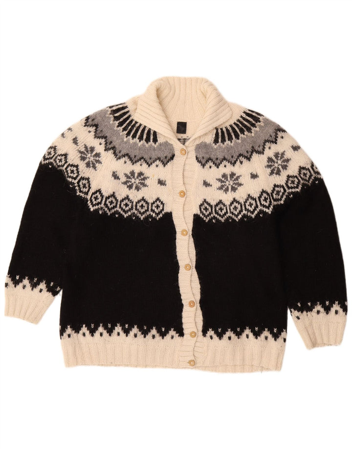 Pulover cardigan supradimensionat vintage pentru femei UK 18 XL Black Fair Isle
