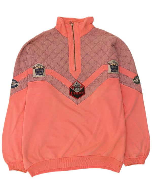 Pulover pentru bărbați Chewan, cu grafic, cu fermoar, cu gât, 2XL, bumbac color bloc, roz