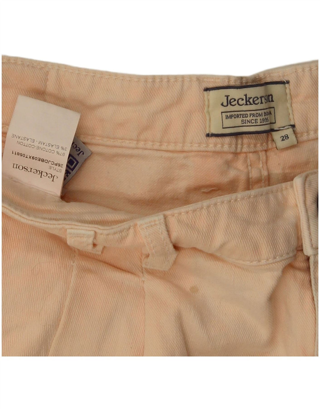 Pantaloni scurți din denim cu fixare pentru femei Jeckerson W28, bumbac roz mediu