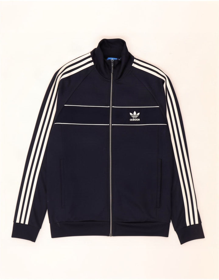 Jachetă de trening pentru bărbați Adidas, bumbac mediu, albastru bleumarin