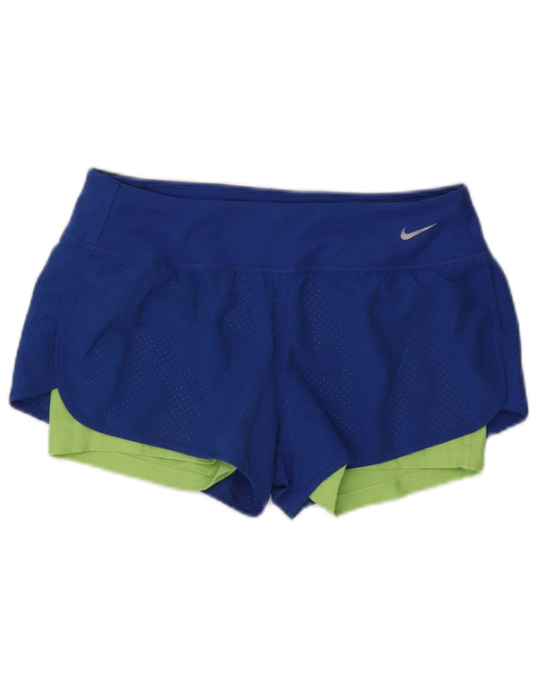 Pantaloni scurți sport Nike Dri Fit pentru femei UK 14 Medium Blue Colorblock Poliester