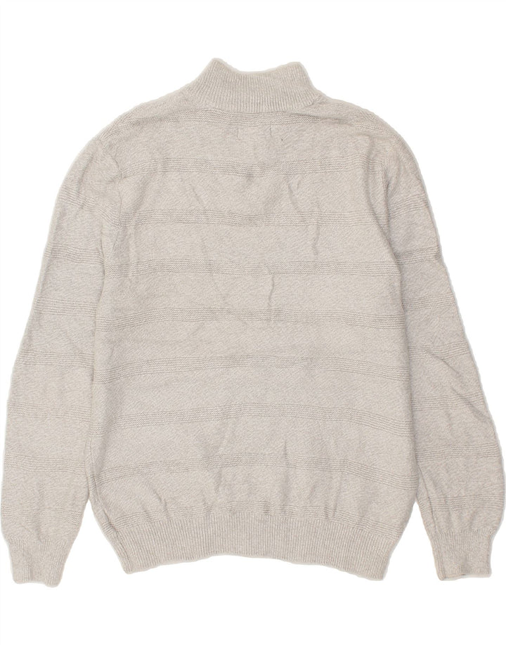CHAPS Mens Button Neck Jumper Sweater Medium Grey Striped Vintage Chaps and Second-Hand Chaps from Messina Hembry 