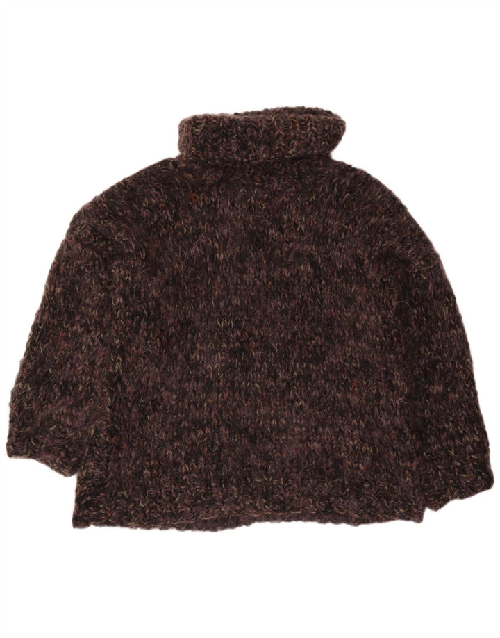 VINTAGE Pulover supradimensionat cu gât rulat pentru femei UK 22 3XL maro pete