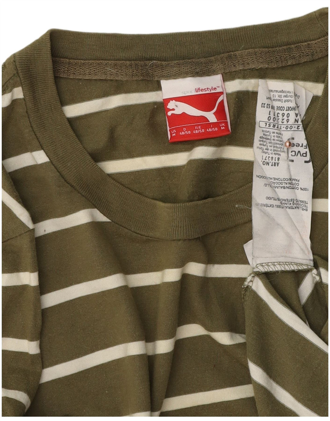 Tricou pentru bărbați Puma Top Medium Khaki Striped Bumbac