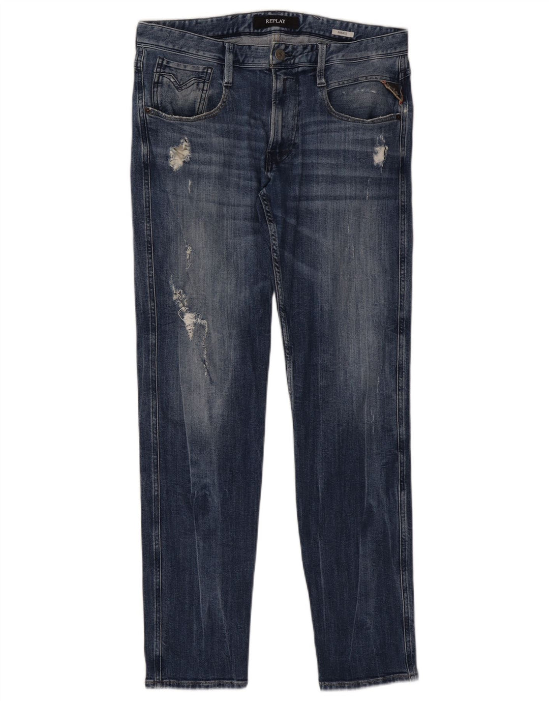 REPLAY Blugi slim Anbass distressed pentru femei W32 L32 bumbac albastru