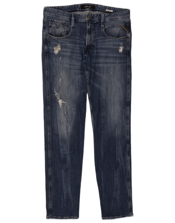 REPLAY Blugi slim Anbass distressed pentru femei W32 L32 bumbac albastru