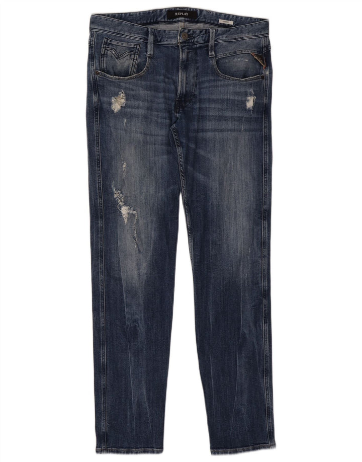 REPLAY Blugi slim Anbass distressed pentru femei W32 L32 bumbac albastru