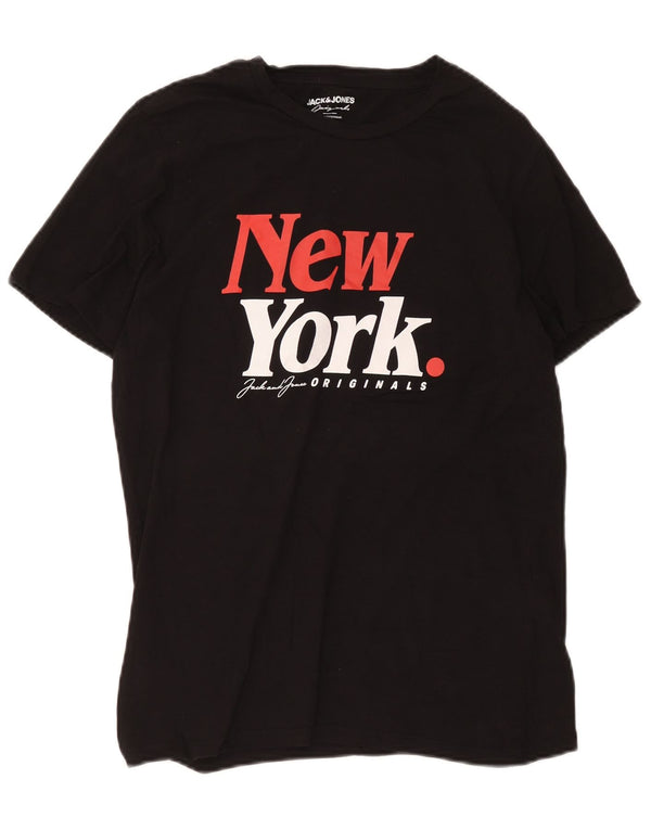 Jack & Jones Tricou grafic New York pentru bărbați Top mediu din bumbac negru