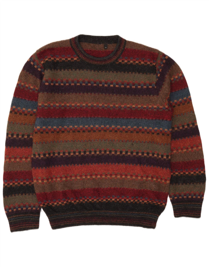 Pulover vintage pentru bărbați cu gât roșu IT 52 cu dungi mari, multicolore