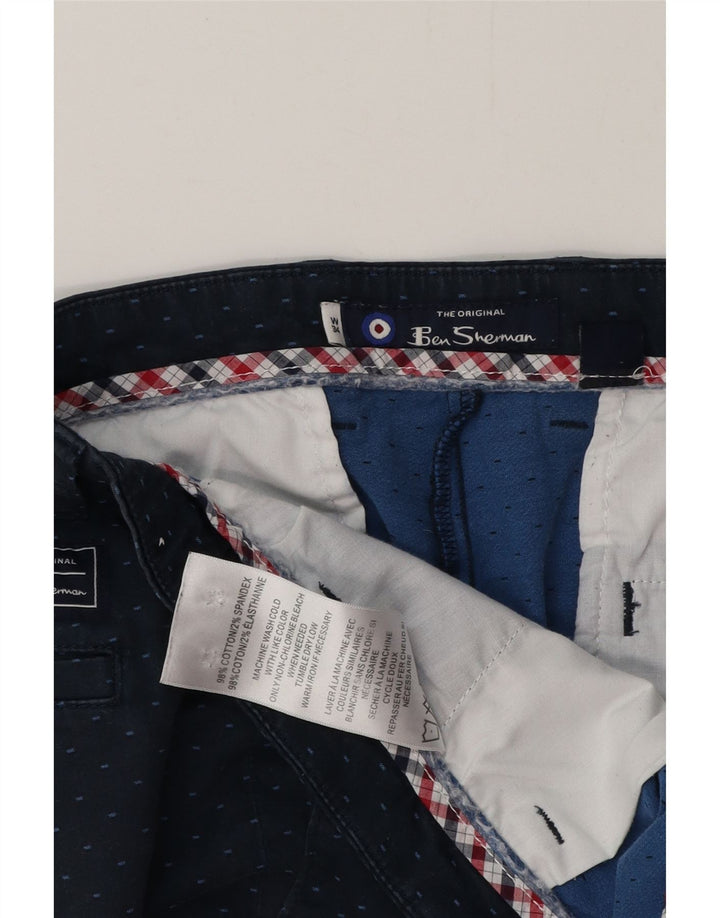 BEN SHERMAN Pantaloni scurți chino pentru bărbați W34, mari, albastru, bumbac cu pete