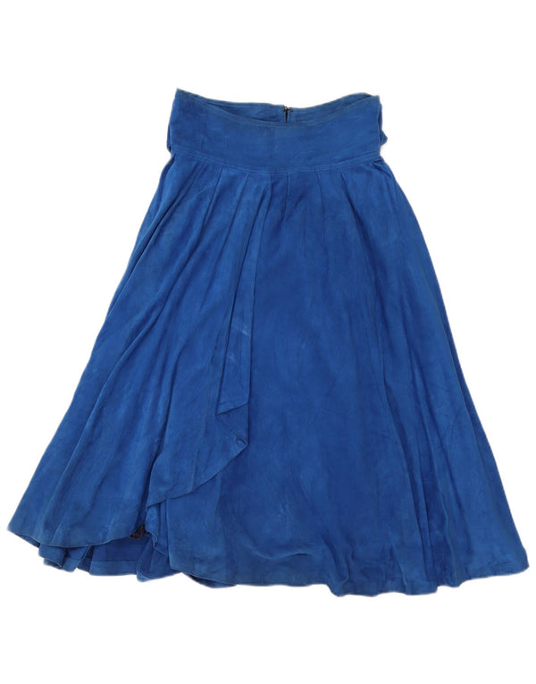 Fusta A-Line din piele intoarsa pentru femei vintage IT 40 Small W26 Blue Leather