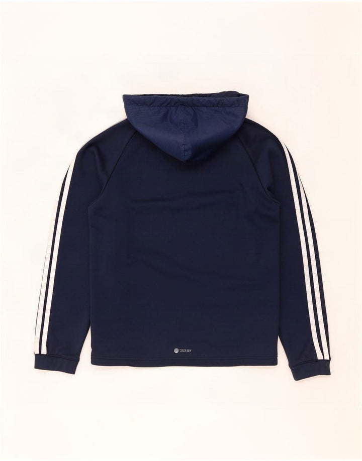 Pulover Adidas pentru bărbați cu glugă, poliester mediu bleumarin