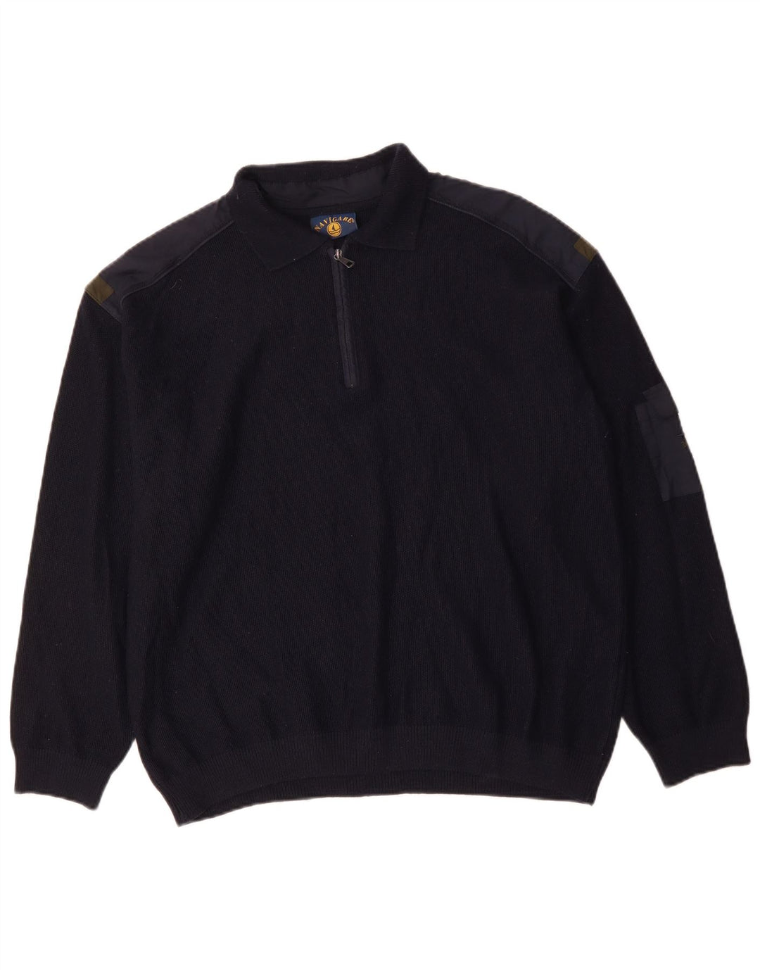 NAVIGARE Pulover pentru bărbați cu fermoar și gât polo, 2XL, lână merinos bleumarin