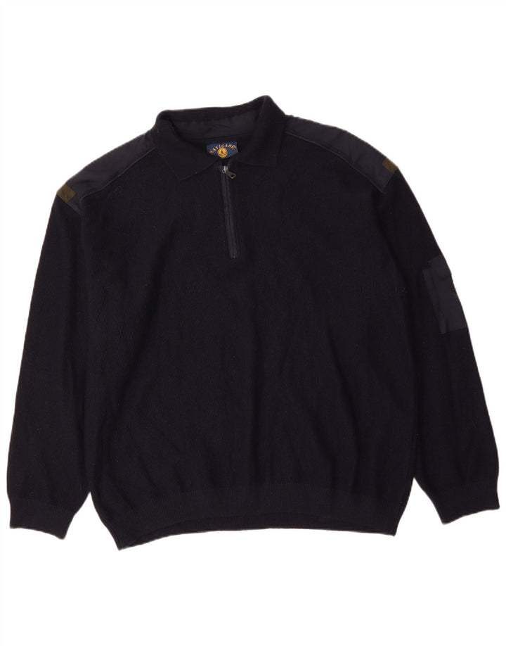 NAVIGARE Pulover pentru bărbați cu fermoar și gât polo, 2XL, lână merinos bleumarin