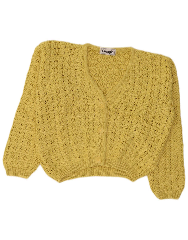 Pulover vintage cardigan crop pentru femei UK 16 mare bumbac galben