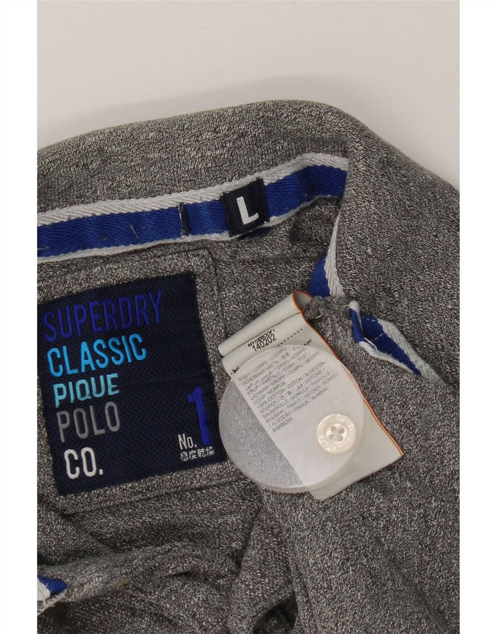 Tricou polo pentru bărbați Superdry, mare, gri, bumbac cu pete