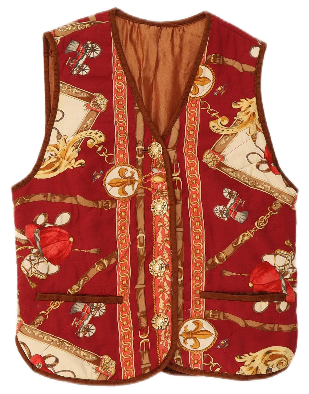 Vestă vintage pentru femei cu model abstract de călărie UK 12 roșu mediu