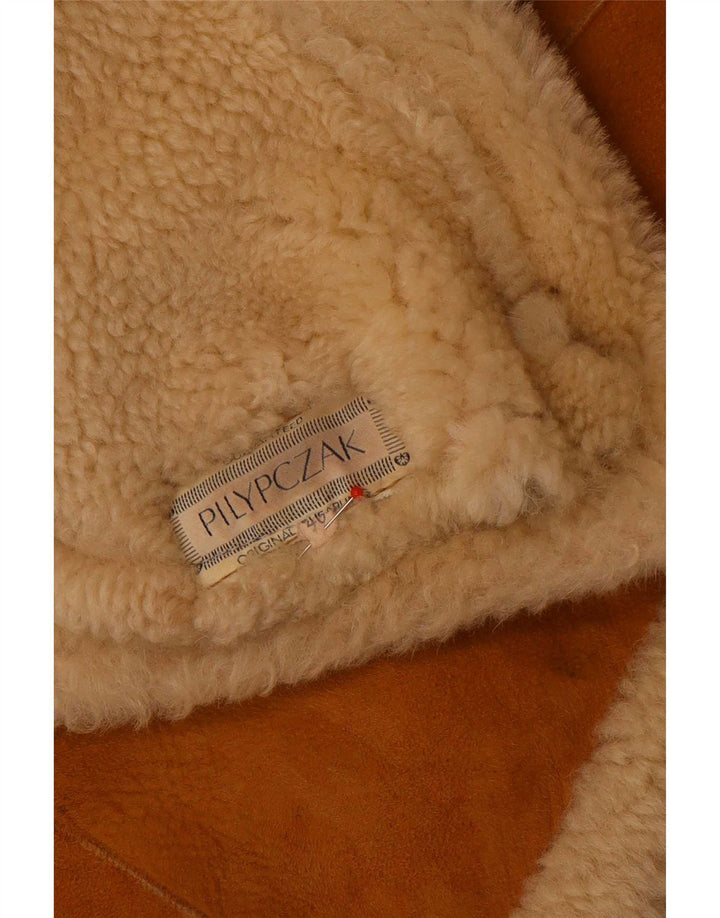 Jachetă din shearling supradimensionată pentru femei cu glugă vintage EU 40 maro mediu
