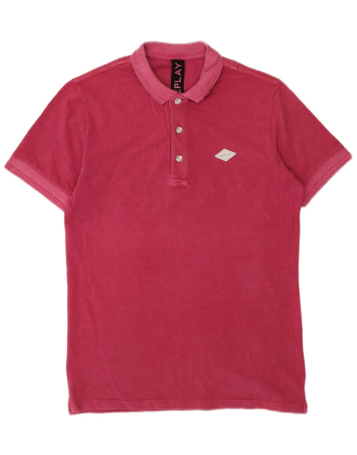 REPLAY Tricou polo bărbătesc mic, roz, bumbac