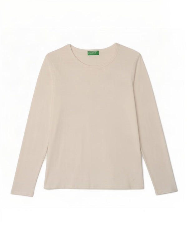 Top pentru femei Benetton cu mânecă lungă UK 10 Bumbac alb mic