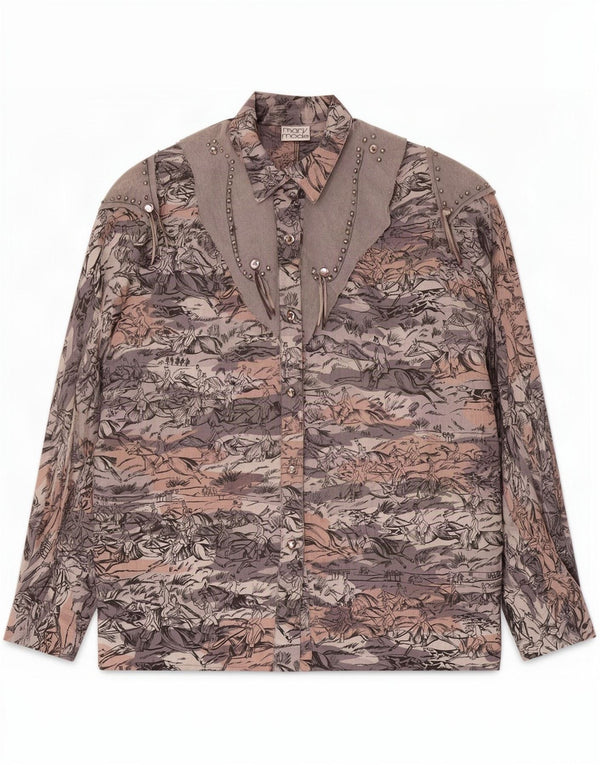 Bluză de damă vintage cămașă EU 44 XL Gri Animal Print