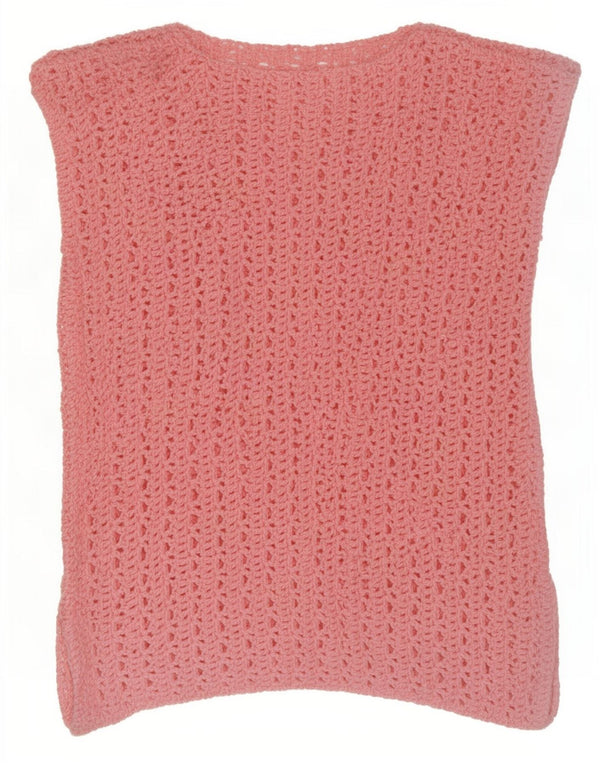 Vintage Womens Crochet Vest Tank Top UK 12 Medium Pink