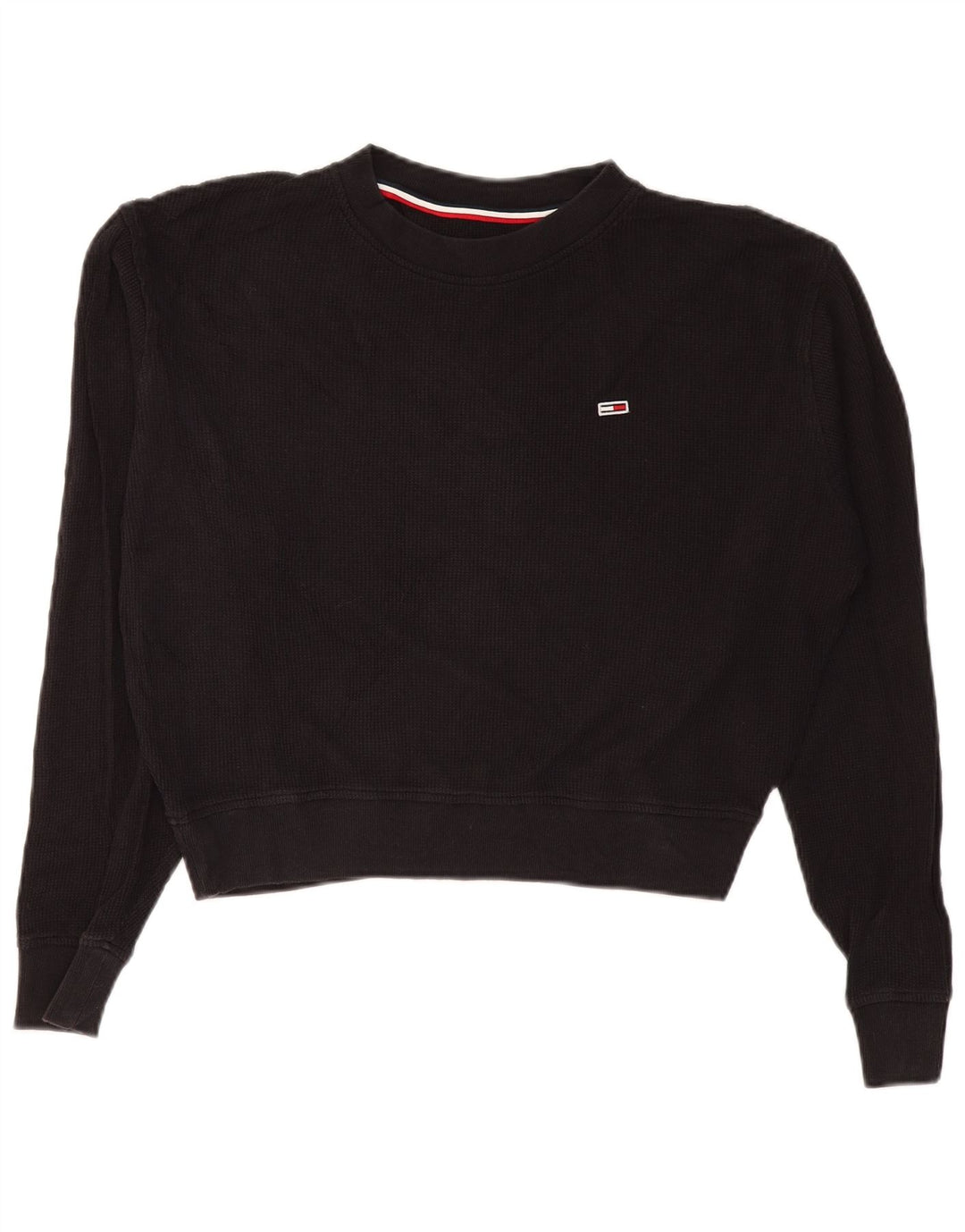 TOMMY HILFIGER Crop Top supradimensionat cu mânecă lungă UK 10 Mic Negru