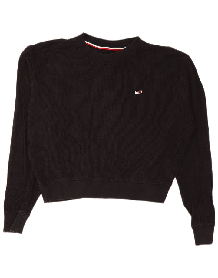 TOMMY HILFIGER Crop Top supradimensionat cu mânecă lungă UK 10 Mic Negru