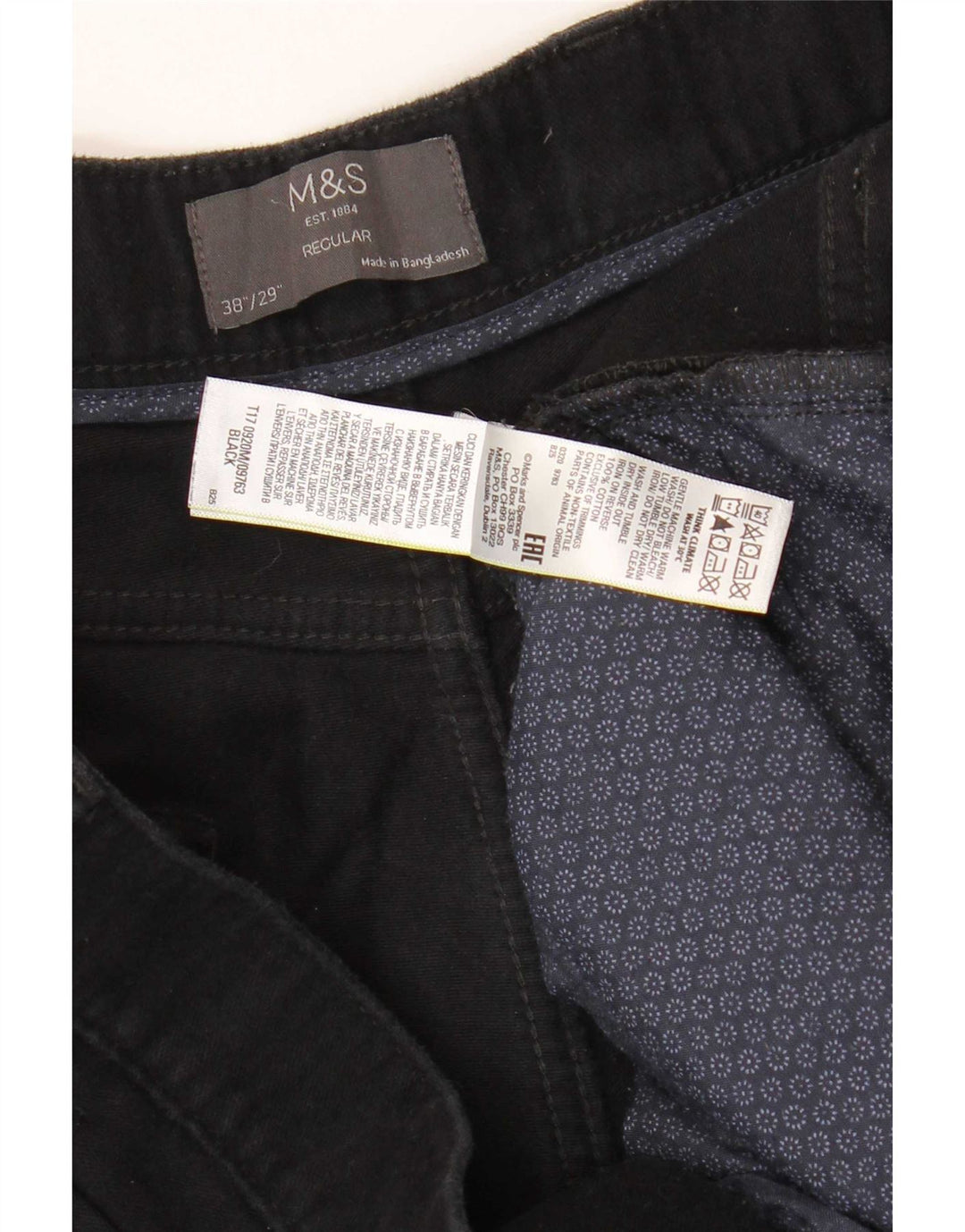 Pantaloni casual pentru bărbați Marks & Spencer, cu ajustare normală, L38 L29, bumbac negru
