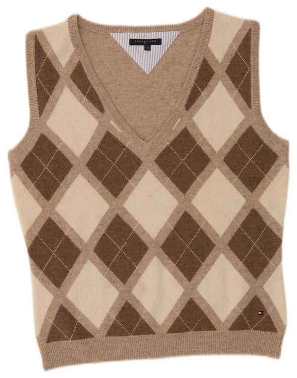 Tommy Hilfiger Womens Vest Tank Top UK 14 Large Beige Argyle/Diamond