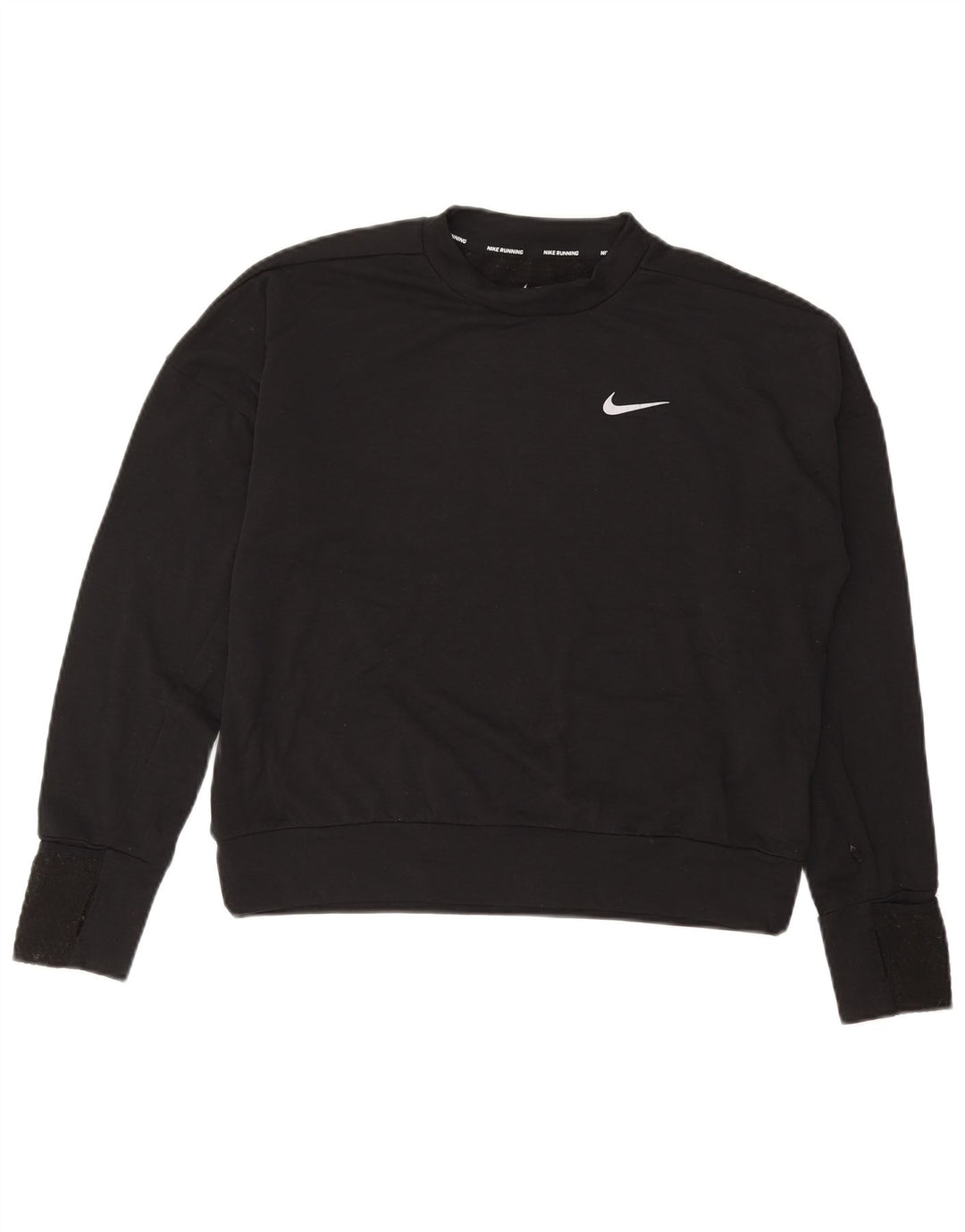 Top supradimensionat pentru alergare NIKE pentru femei, cu mânecă lungă, UK 10, poliester negru mic