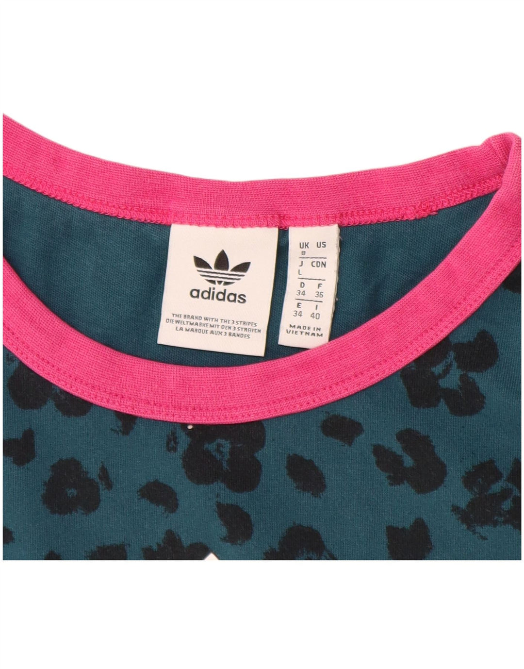 Tricou grafic ADIDAS pentru femei Top UK 8 Small Green Animal Print Bumbac