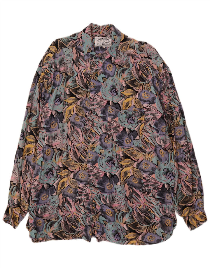 Cămașă Vintage bărbați mare, multicoloră, florală, viscoză