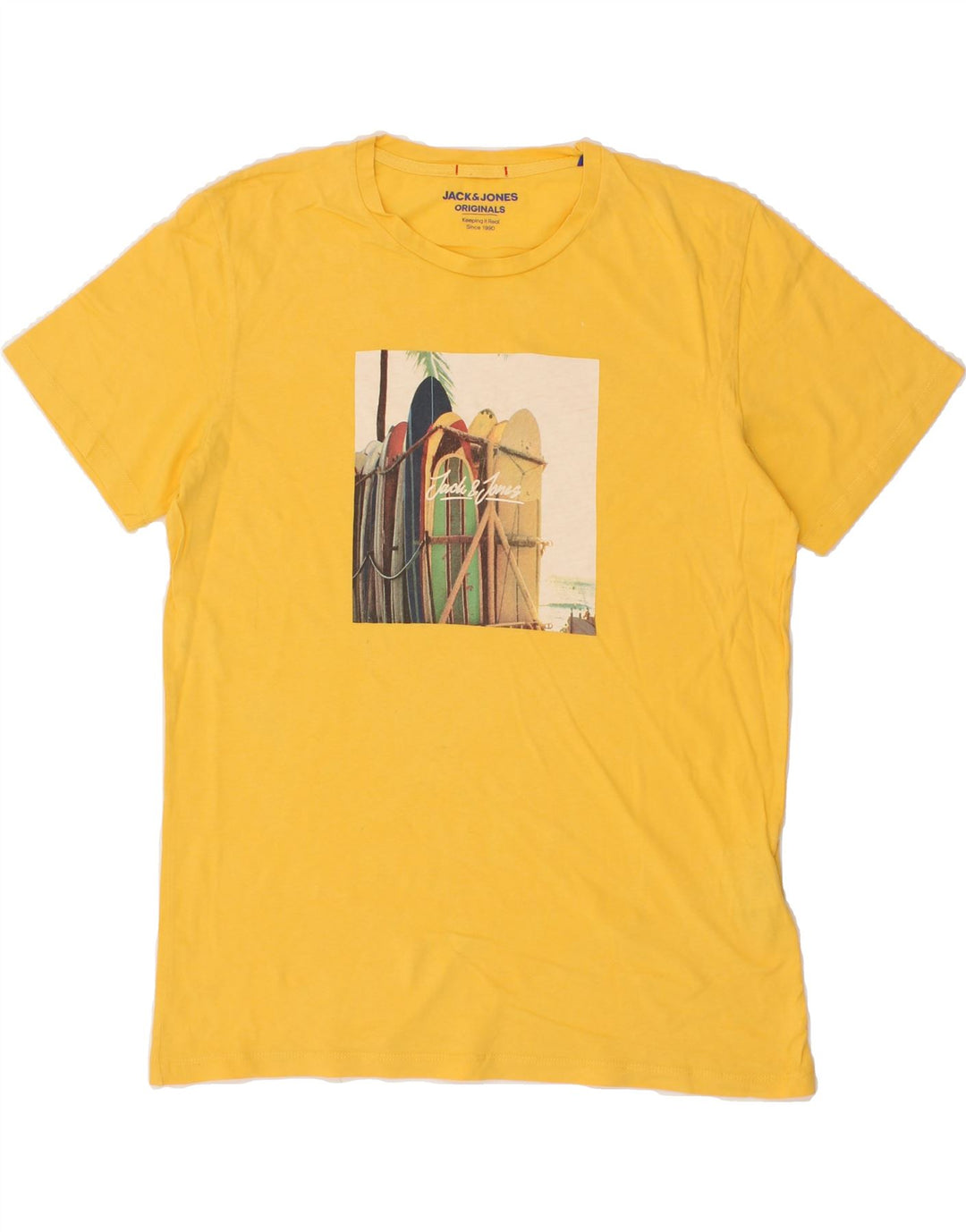 JACK & JONES Mens Graphic T-Shirt Top Medium Yellow Cotton Vintage Jack & Jones and Second-Hand Jack & Jones from Messina Hembry 