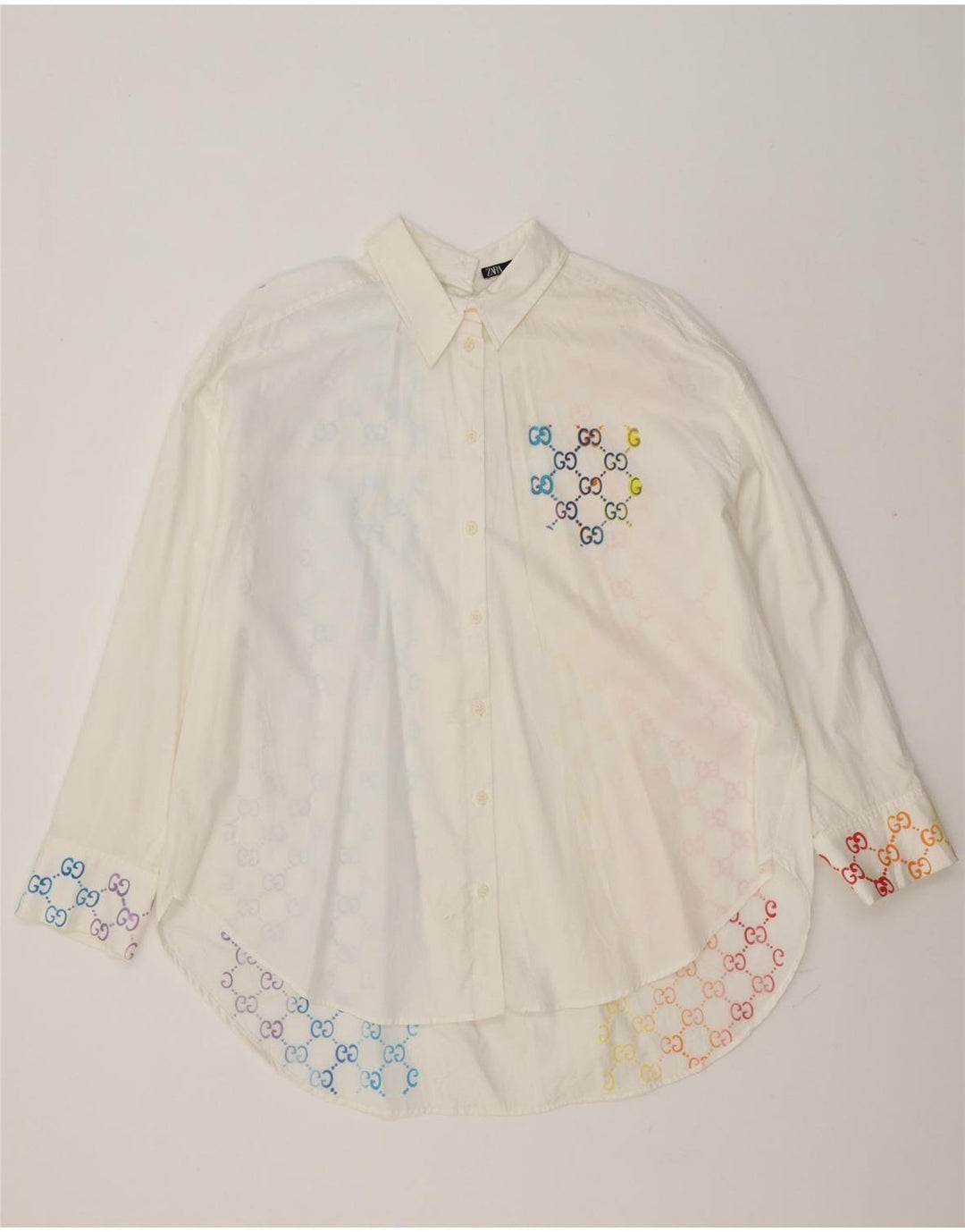 Cămașă supradimensionată pentru femei Zara UK 14 Medium White Geometric Bumbac