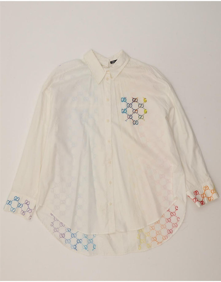 Cămașă supradimensionată pentru femei Zara UK 14 Medium White Geometric Bumbac