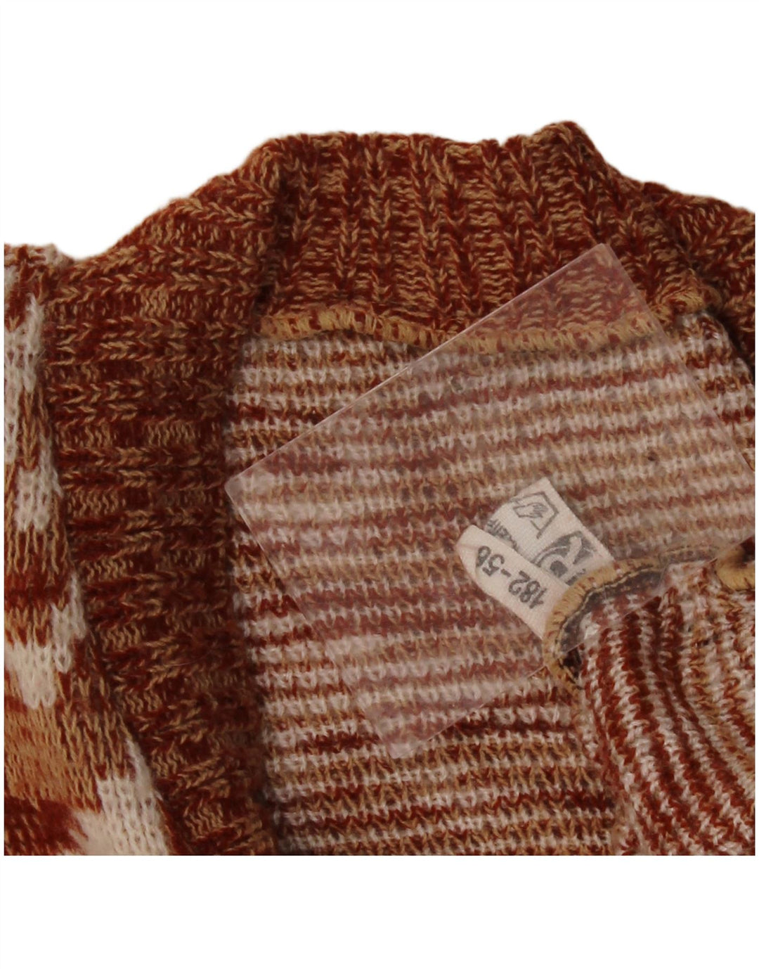 VINTAGE Womens V-Neck Jumper Sweater UK 14 Large  Brown Geometric