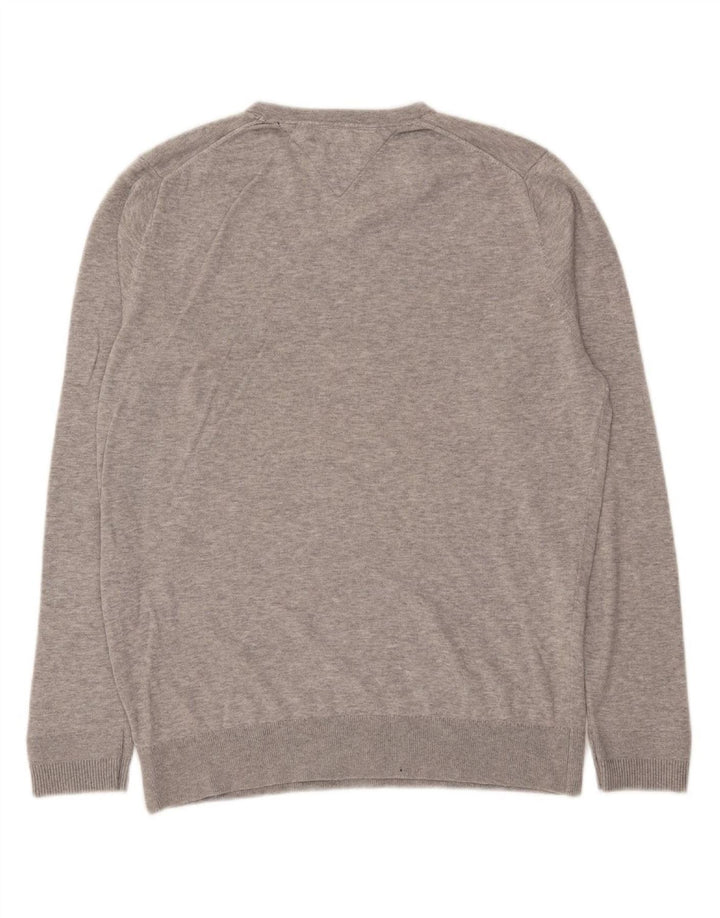 TOMMY HILFIGER Mens V-Neck Jumper Sweater Medium Grey