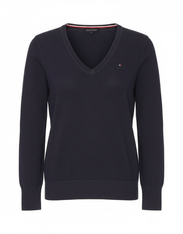 Pulover Tommy Hilfiger pentru femei cu decolteu în V UK 12, mediu, bleumarin, bumbac