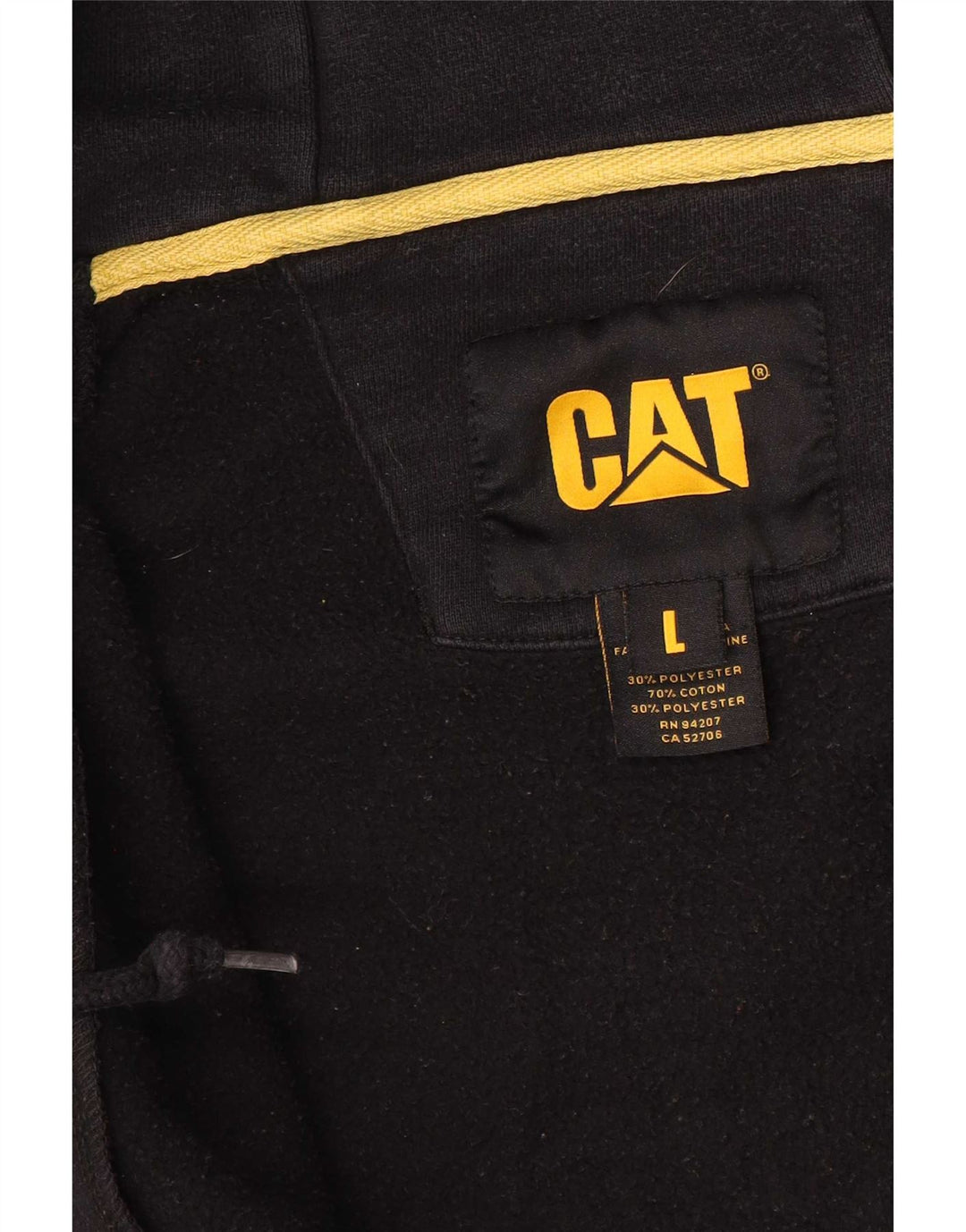 CAT Pulover cu capota cu fermoar grafic pentru bărbați, bumbac mare, negru