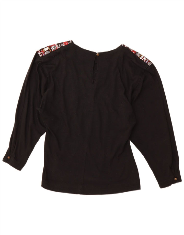 VINTAGE Bluză cu mânecă lungă cu grafică pentru femei UK 12 Medium Black Acrylic