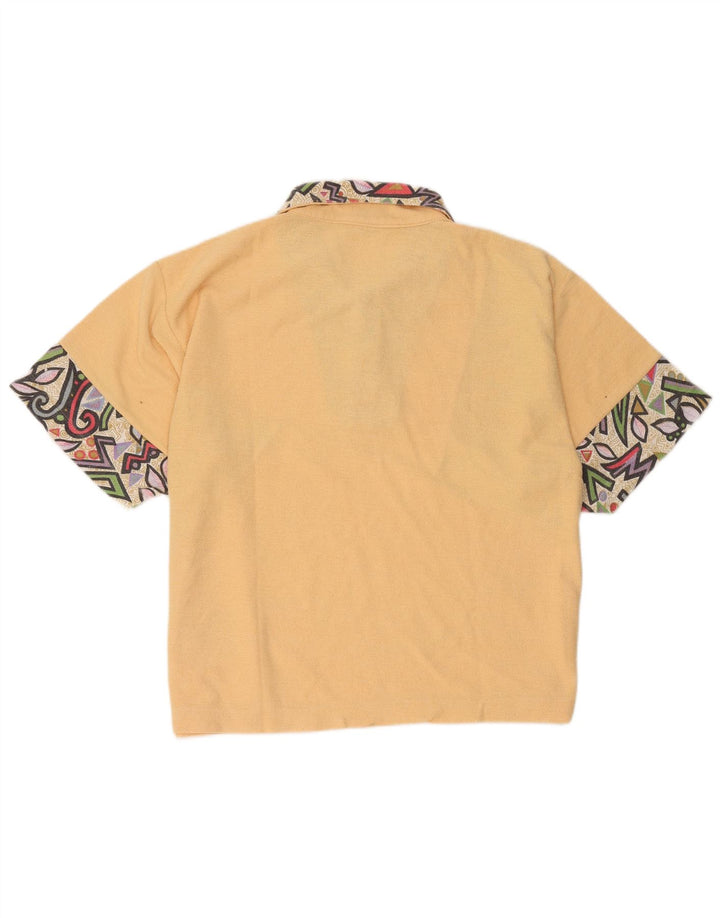 Tricou polo vintage pentru bărbați, poliester geometric, galben mediu