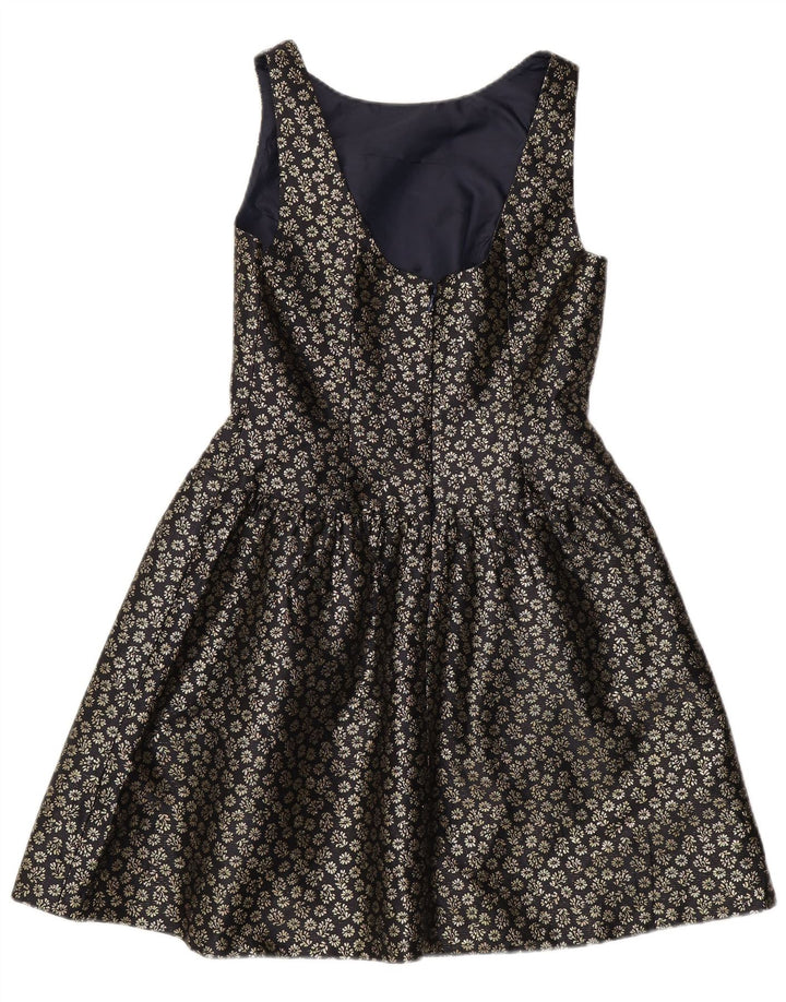 J. CREW Womens Sleeveless A-Line Dress US 6 Medium Black Floral Polyester