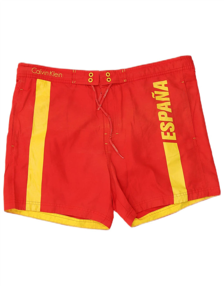 Pantaloni scurți de înot grafic Calvin Klein pentru bărbați, poliester color bloc roșu mari