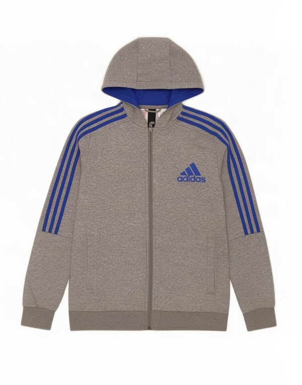 Pulover Adidas pentru băieți, cu fermoar, 13-14 ani, bumbac gri