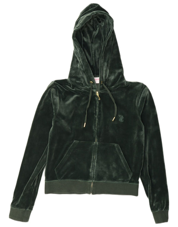 Juicy Couture Crop Velour Zip Hoodie Pulover pentru femei UK 14 Medium Green